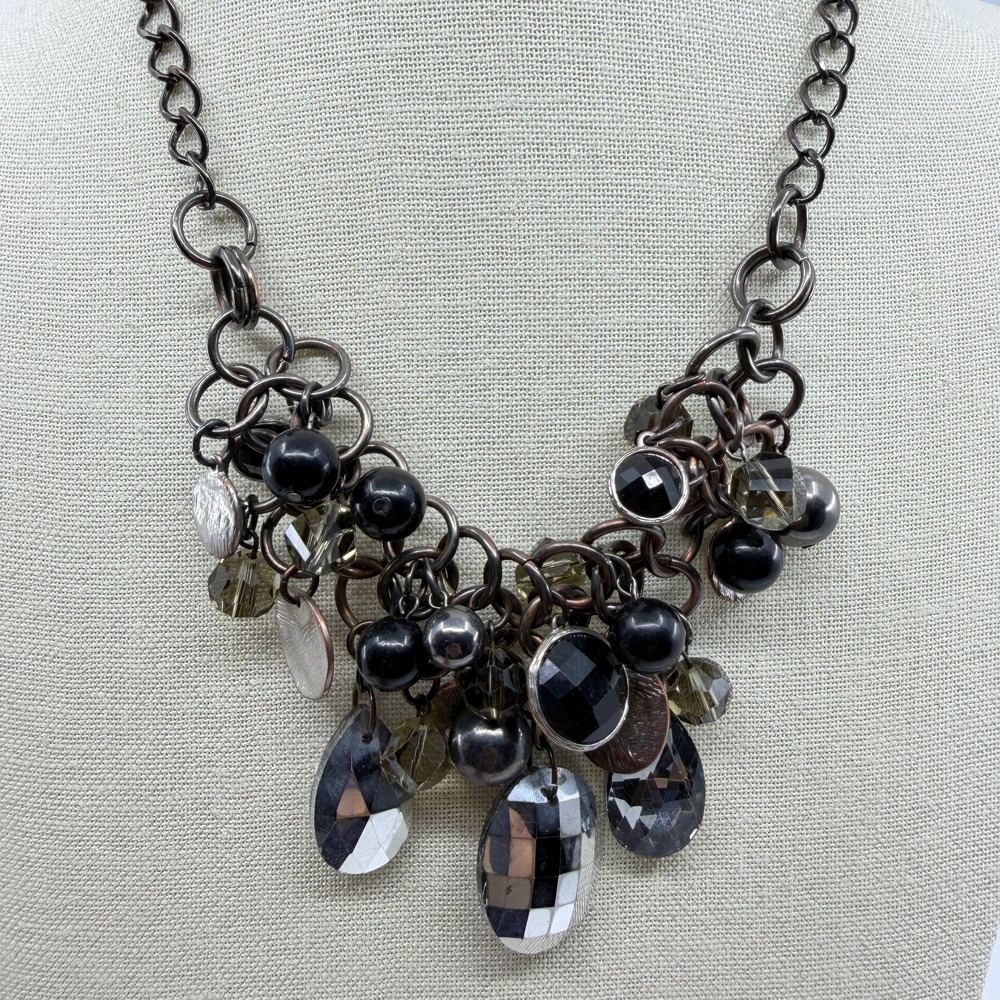 Statement Necklace Black Crystal Charm Cluster Gothic Layering Boho Chunky Gift